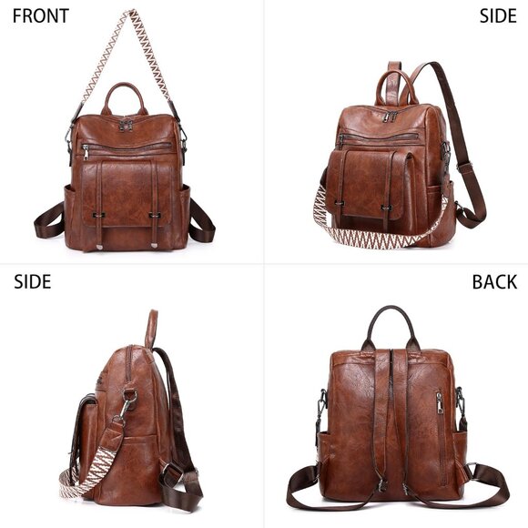 PU Leather Backpack Purse Women Medium Size Convertible Shoulder Bag - Picture 4 of 6